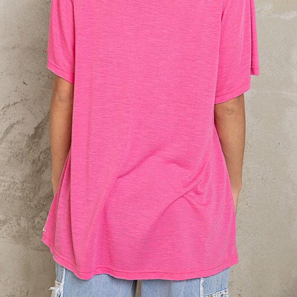 NWT POL Basic And Soft Slub V Neckline Tee In Flamingo Pink - Picture 3 of 5
